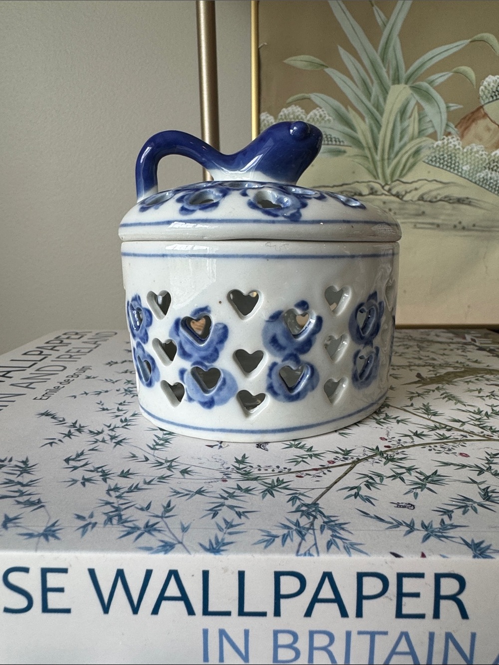 Formalities by Baum Bros Blue & White Porcelain Reticulated Heart Trinket Box